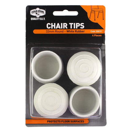 Cold Steel Chair Tips Round White Rubber 32mm 4 Pack
