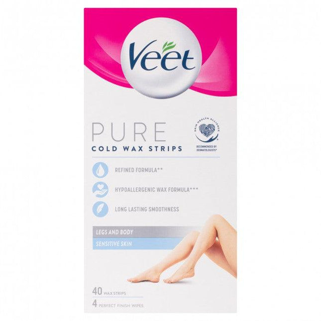 Veet Pure Cold Wax Strips Legs & Body Sensitive Skin 40 Pack - OhYouLuckyDuck.com.au