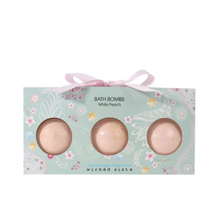 Wicked Sista Bath Bombs Floral Paisley White Peach 3 x 50G