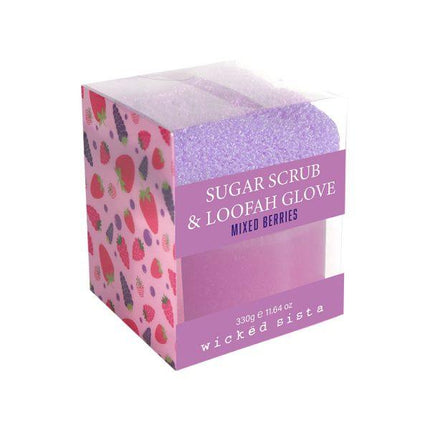 Wicked Sista Fresh & Fruity Sugar Scrub & Loofa Glove Mixed Berry 330 g - OhYouLuckyDuck.com.au