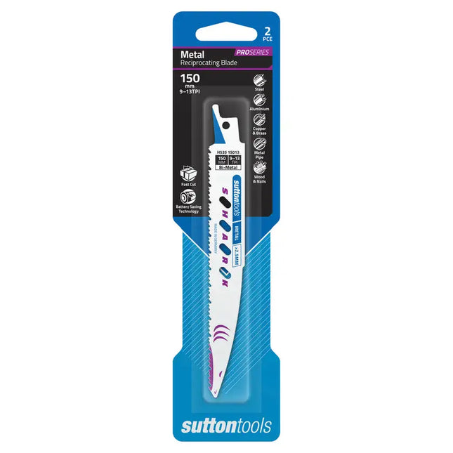 Sutton Tools Blade Recip Wood Metal 9 to 13Tpi 150mm 2Pack