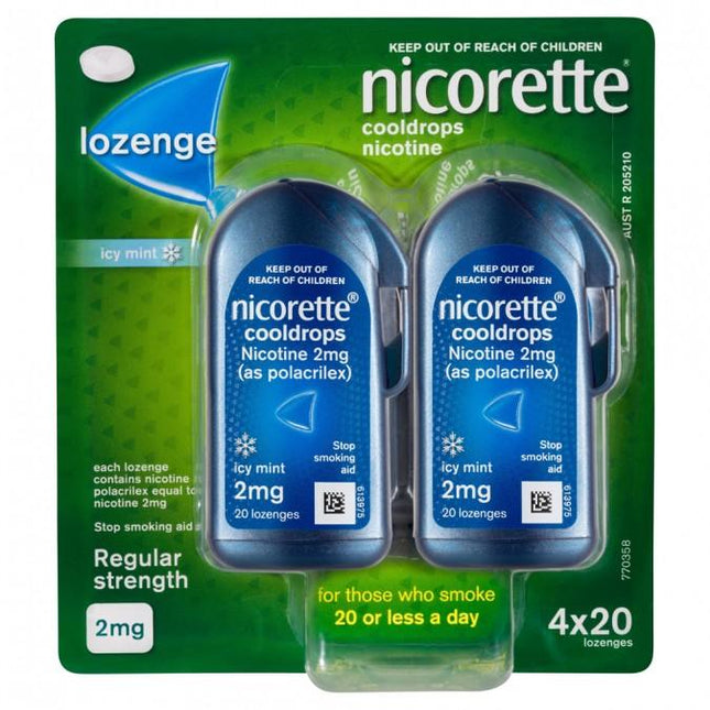 Nicorette Nicotine Lozenges Icy Mint 2mg 80 Lozenges - OhYouLuckyDuck.com.au