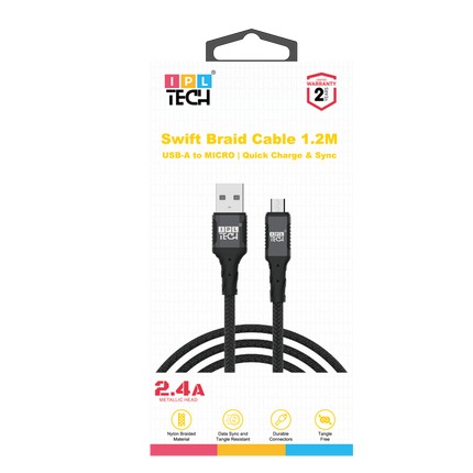 Ipl Tech Braided Usb A To Micro Usb Cable 3a Fast Charging And Data Sync 1.2M