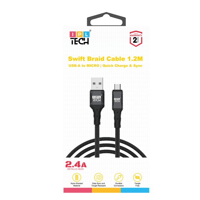 Ipl Tech Braided Usb A To Micro Usb Cable 3a Fast Charging And Data Sync 1.2M