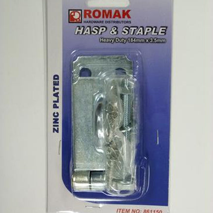 Romak Hasp & Staple Extra H/D Brass Pin 185mm Z/P