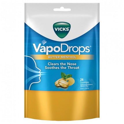 Vicks VapoDrops Butter Menthol Lozenges 24 Pack - OhYouLuckyDuck.com.au