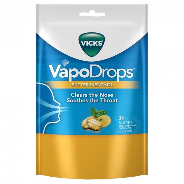 Vicks VapoDrops Butter Menthol Lozenges 24 Pack - OhYouLuckyDuck.com.au