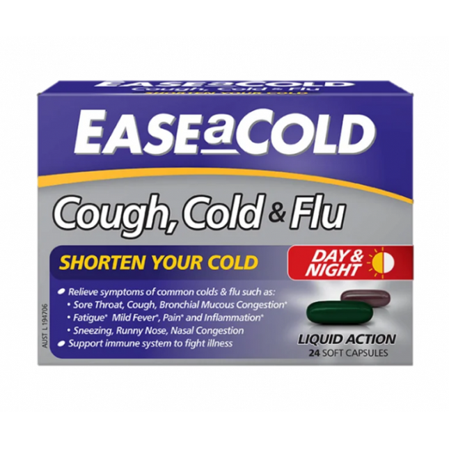 Ease A Cold Cough Cold & Flu Day And Night 24 Liquid Capsules - OhYouLuckyDuck.com.au