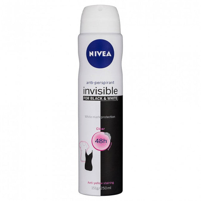 Nivea Women Anti-Perspirant Aerosol Black&White Clear 250ML - OhYouLuckyDuck.com.au