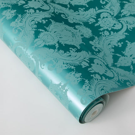 Tempaper Teal Damsel Removable Peel and Stick Damask Wallpaper 20.5 in X 16.5