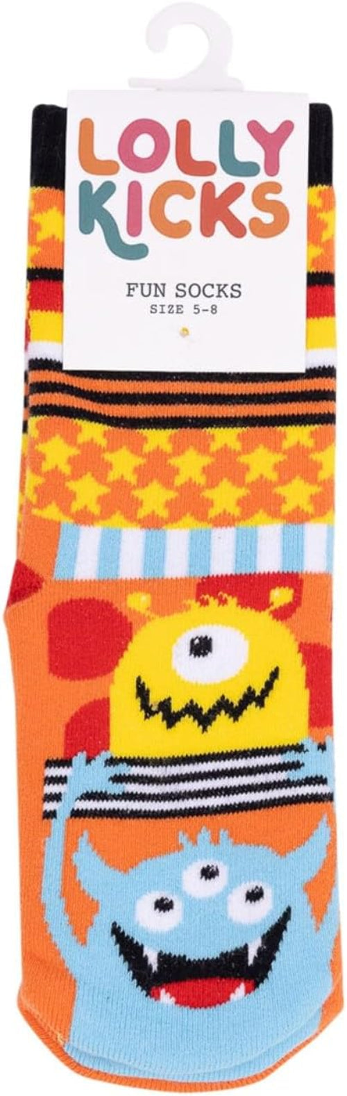 Lolly Kicks Monster Socks Fun Novelty Crew Socks for Kids Size 5-8 Years Old