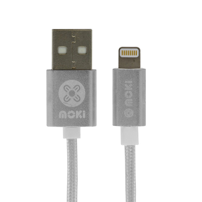Moki Braided Lightning Syncharge Cable Silver