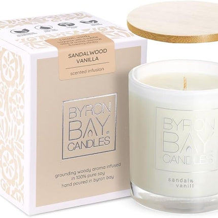 Byron Bay Candles Sandalwood Vanilla Scented Soy Candle 30 Hour Burn Time 155G