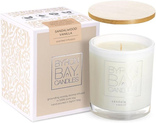 Byron Bay Candles Sandalwood Vanilla Scented Soy Candle 30 Hour Burn Time 155G