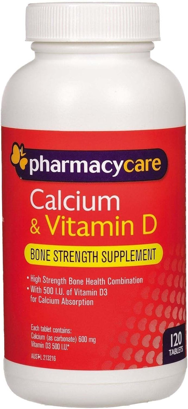 Pharmacy Care Calcium and Vitamin D3 for Bone Health and Density 120 Tablets