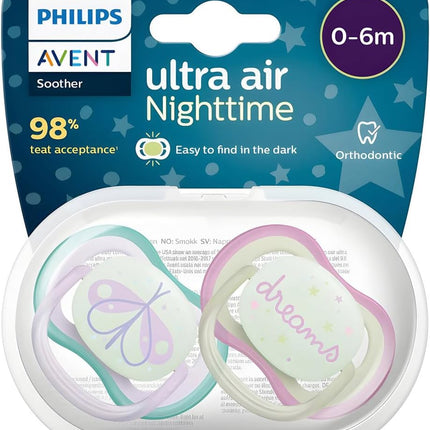 Philips Avent Ultra Air Soother Nighttime Glow, 0-6 Months, 2-Pack