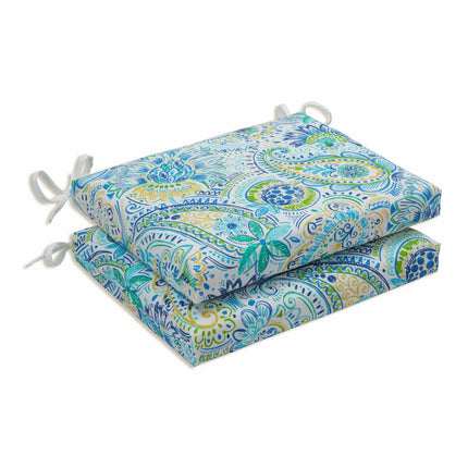 Pillow Perfect Outdoor Indoor Gilford Baltic Square Corner Seat Cushions 18.5 x 16 Inches Blue 2 Pack