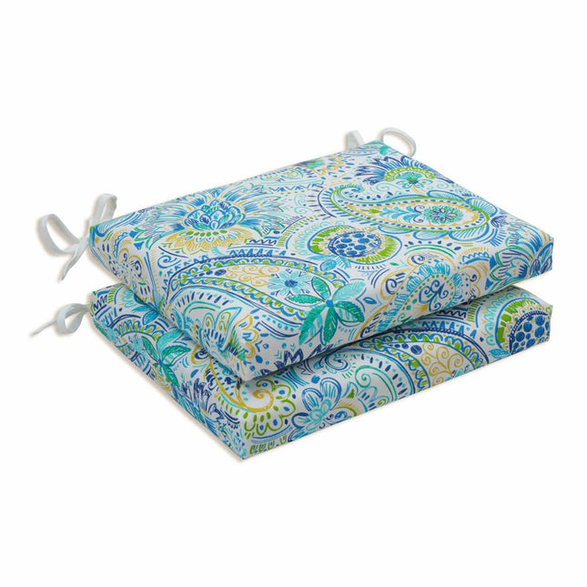 Pillow Perfect Outdoor Indoor Gilford Baltic Square Corner Seat Cushions 18.5 x 16 Inches Blue 2 Pack