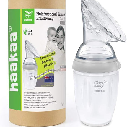 Haakaa Gen 3 Silicone Breast Pump 250ML & Silicone Cap Set- Grey