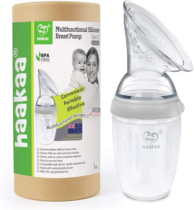 Haakaa Gen 3 Silicone Breast Pump 250ML & Silicone Cap Set- Grey