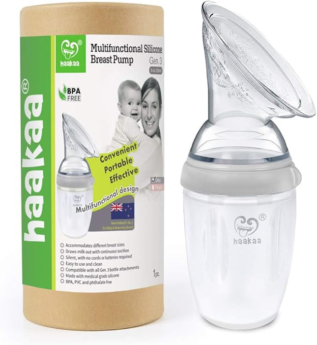 Haakaa Gen 3 Silicone Breast Pump 250ML & Silicone Cap Set- Grey