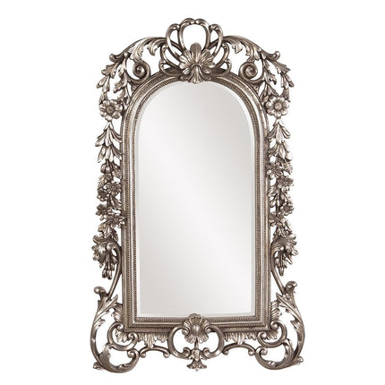 Howard Elliott Collection Sherwood Hanging Accent Wall Mirror Ornate Arched Antique Silver 14 x 22 Inches