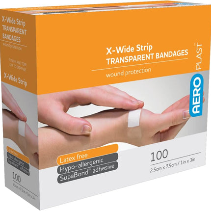 AeroPlast Transparent Extra Wide Plasters 75mm x 25mm, Box of 100
