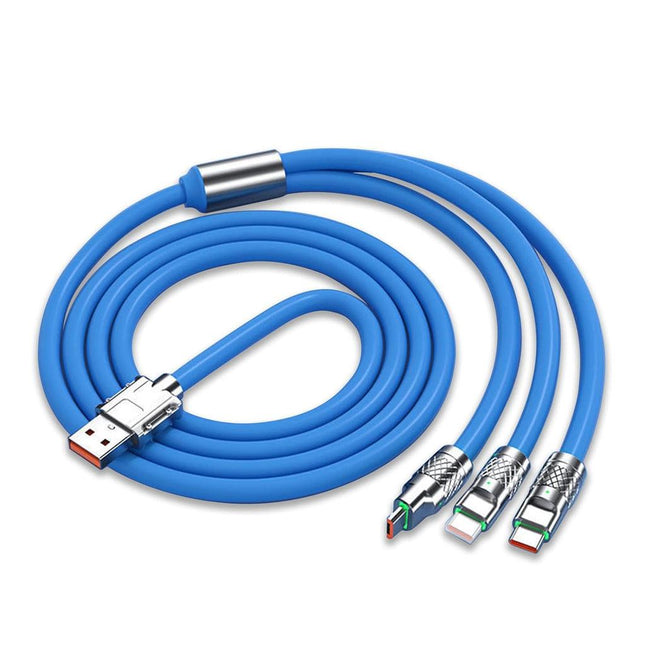 Portable Heavy Duty 3-In-1 Lightning Micro USB Type C Charging Data Cable - Blue - OhYouLuckyDuck.com.au