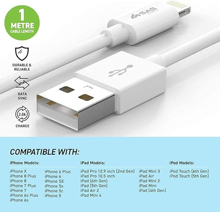 Sas Mobile 8 Pin Cable for Charge and Data Sync Iphone 1 Meter