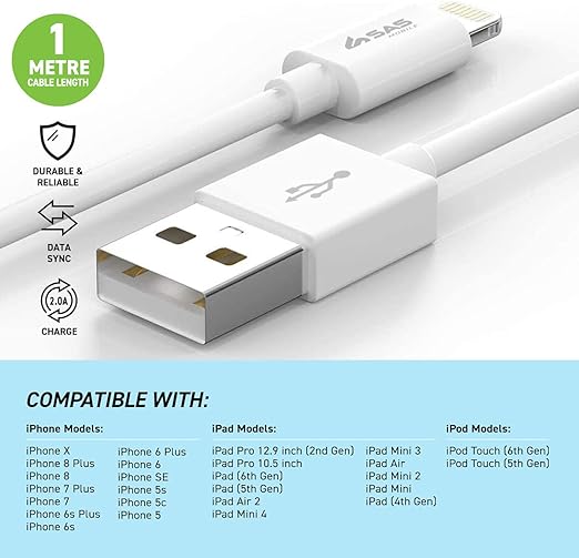 Sas Mobile 8 Pin Cable for Charge and Data Sync Iphone 1 Meter