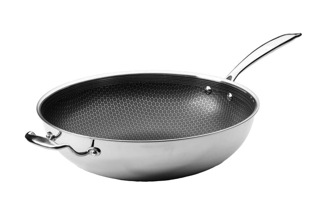 Frieling USA Black Cube Hybrid Stainless Nonstick Wok with Helper Handle