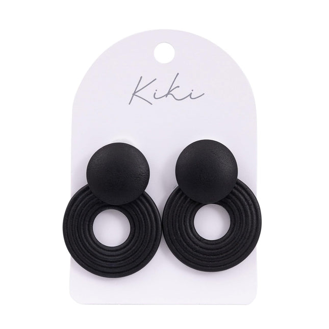 Kiki Black Wooden Circle Earrings