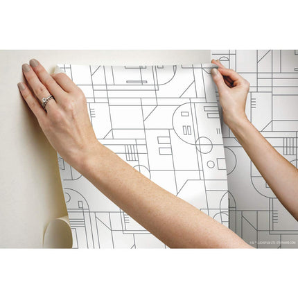RoomMates Star Wars R2D2 White And Gray Geometric Peel And Stick Wallpaper