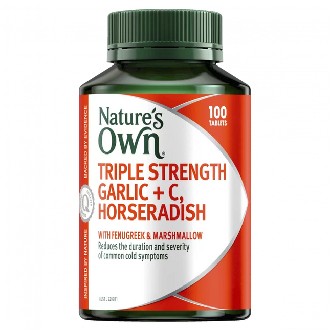 Natures Own Triple Strength Garlic Plus C Horseradish 100 Tablets - OhYouLuckyDuck.com.au