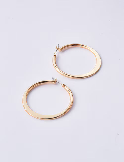 Earsense Flat Edge Click Hoop Earrings Imitation Gold 35MM