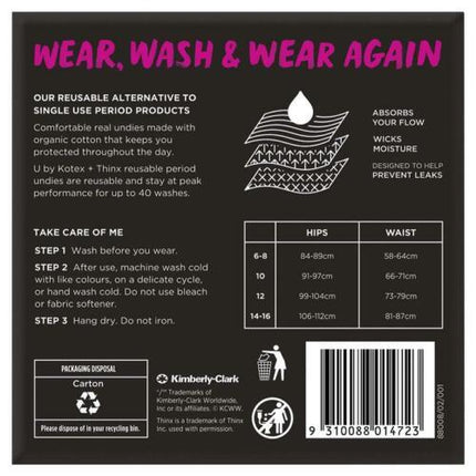 U by Kotex Thinx Reusable Period Undies Briefs Size 6-8 - OhYouLuckyDuck.com.au