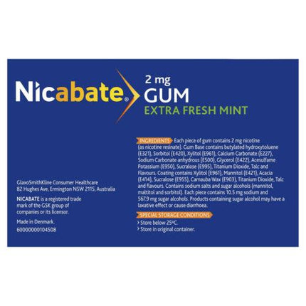 Nicabate 2mg Extra Fresh Mint Gum 30 Pieces - OhYouLuckyDuck.com.au