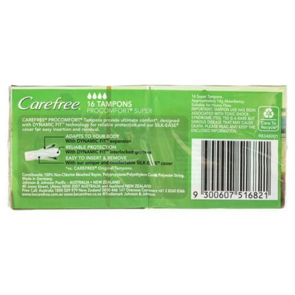 Carefree ProComfort Super Tampons 16 Pack - OhYouLuckyDuck.com.au
