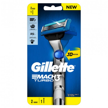 Gillette Mach3 Turbo Razor 1 Handle + 2 Cartridges - OhYouLuckyDuck.com.au