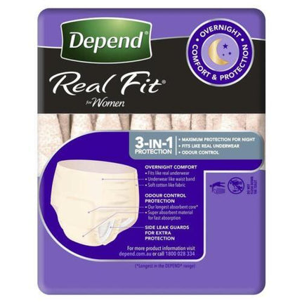Depend Real Fit Night Defence Incontinence Underwear Women Large 8 Pack - OhYouLuckyDuck.com.au