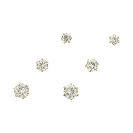 Cubic Zirconia Goldtone Trio 4mm, 5mm, 6mm Earrings