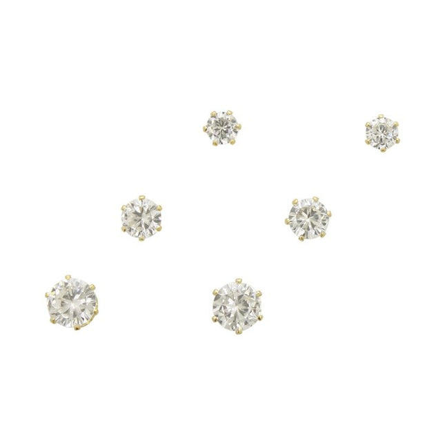 Cubic Zirconia Goldtone Trio 4mm, 5mm, 6mm Earrings