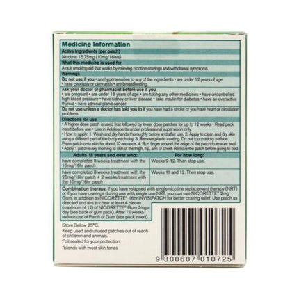 Nicorette Nicotine Patch 16hr Invisipatch Step 3 10mg 7 Patches - OhYouLuckyDuck.com.au