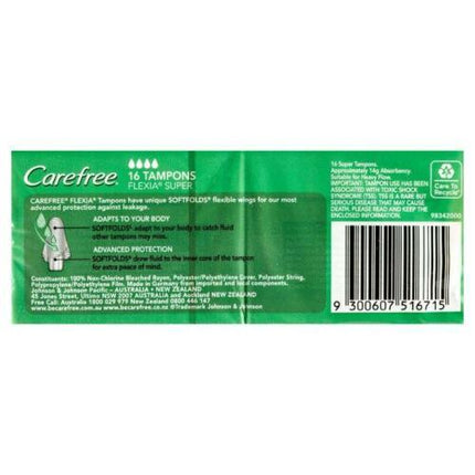 Carefree Tampons Flexia Super 16 - OhYouLuckyDuck.com.au