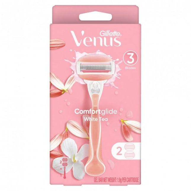 Gillette Venus Comfortglide White Tea Razor + 2 Blades - OhYouLuckyDuck.com.au