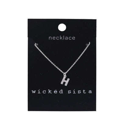 Wicked Sista Necklace Pendant H Initial in Silver