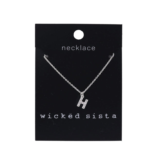 Wicked Sista Necklace Pendant H Initial in Silver