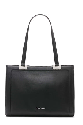 Calvin Klein Palm Triple Compartment Organizational Tote Multi Logo One Size Black