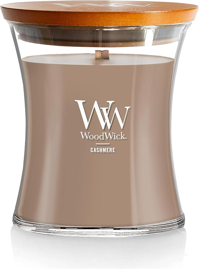 WoodWick Cashmere Scented Jar Candle with Crackling Wooden Wick Medium 275G
