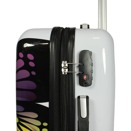World Traveler Black and White Butterfly 2 Piece Butterfly Carry on Spinner Luggage Set